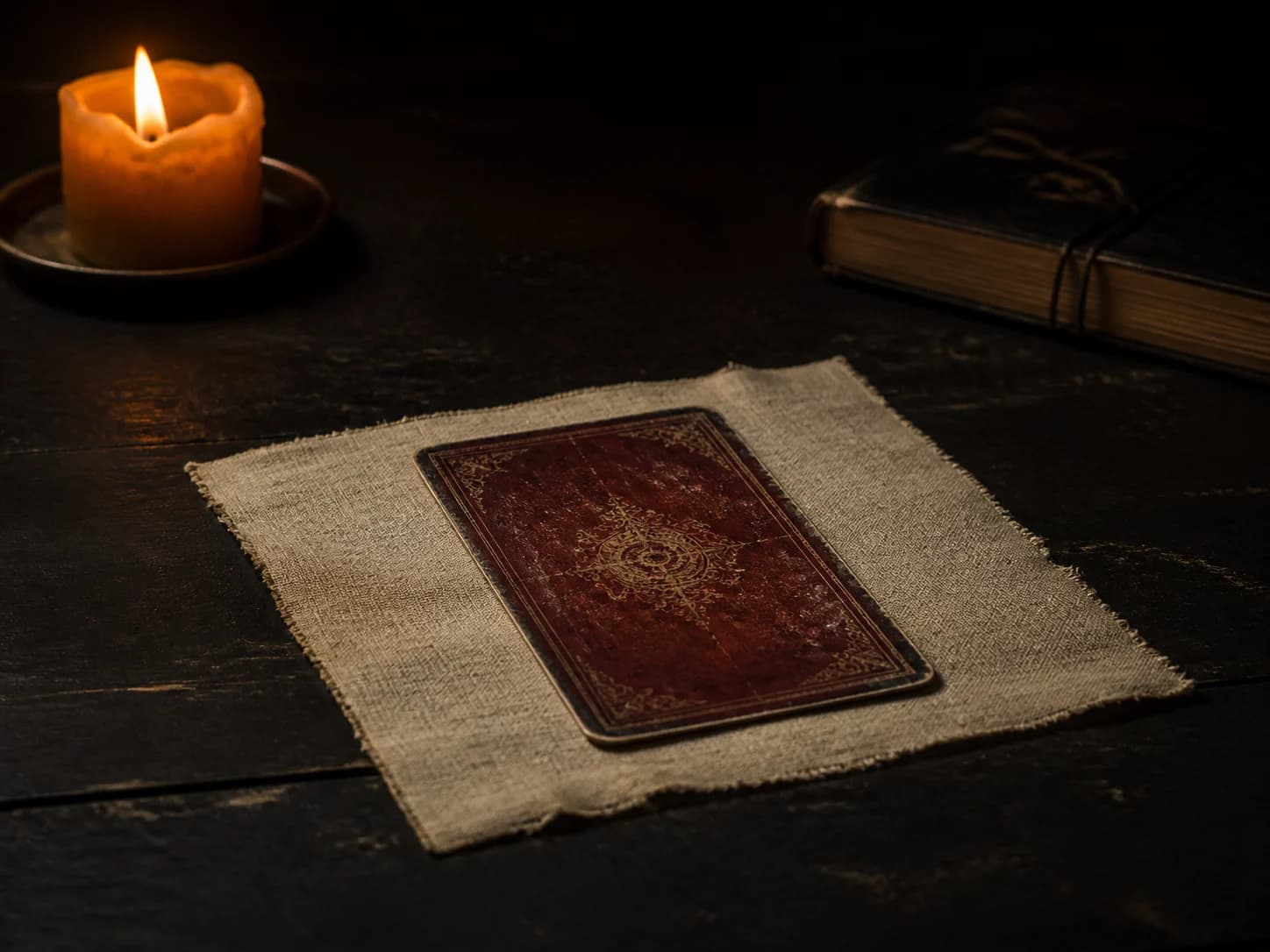 one tarot spread arranged on a reading table