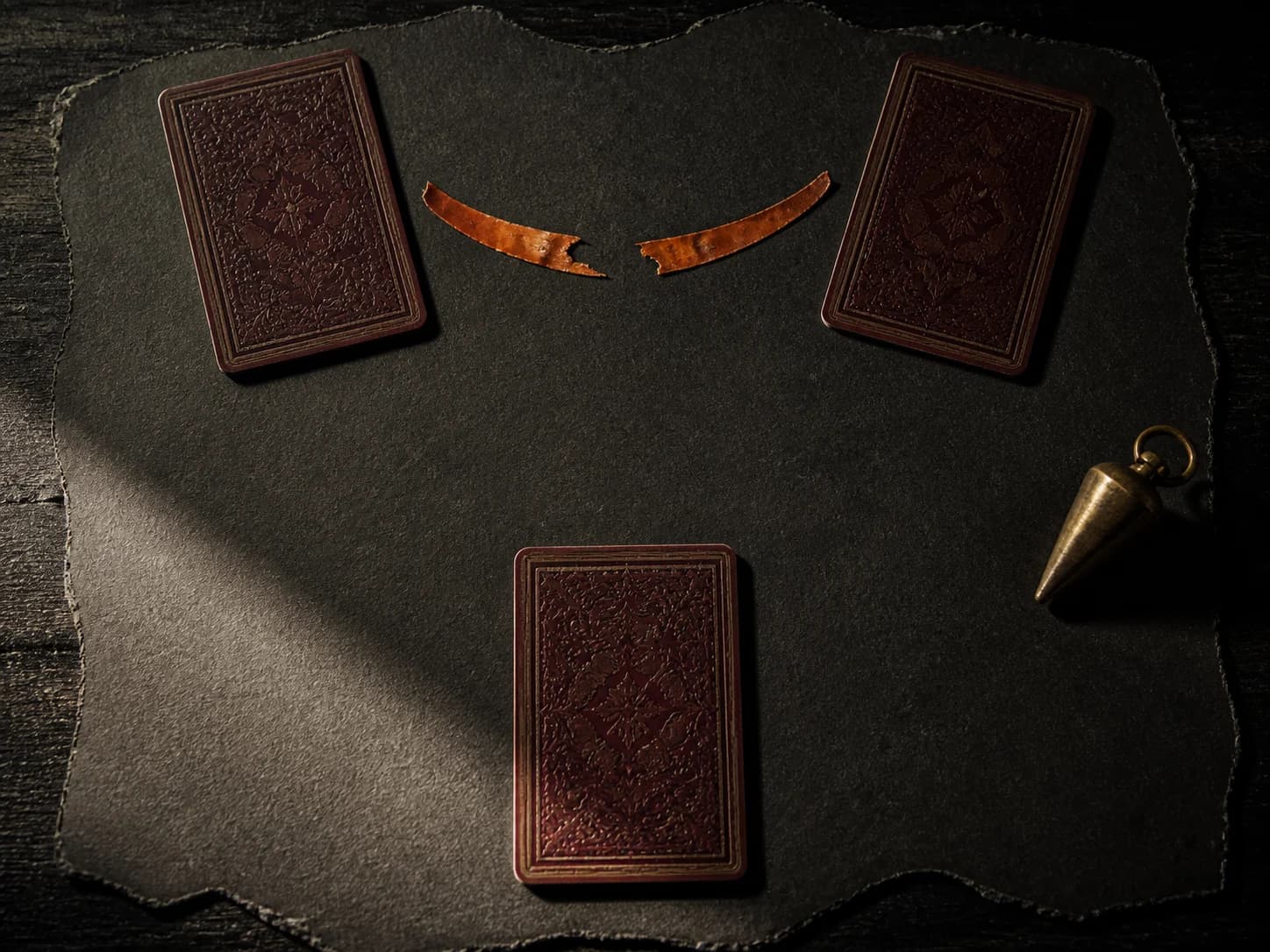 triangle tarot spread arranged on a reading table