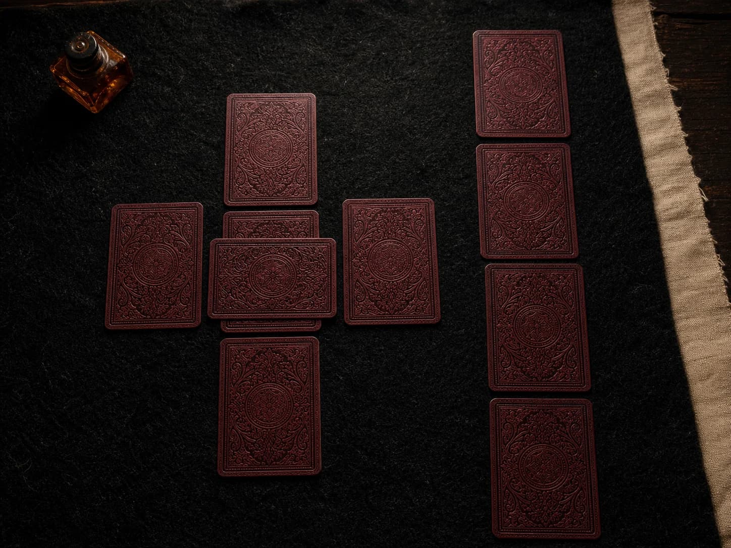 celtic tarot spread arranged on a reading table